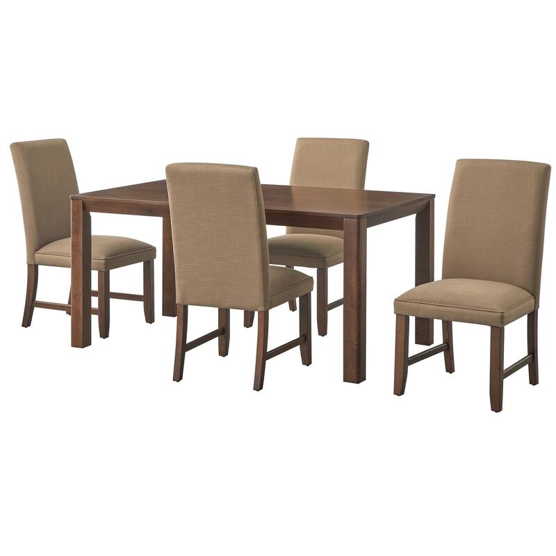 Lifestorey Dakota Dining Set - 5-Piece Walnut/Taupe Solid