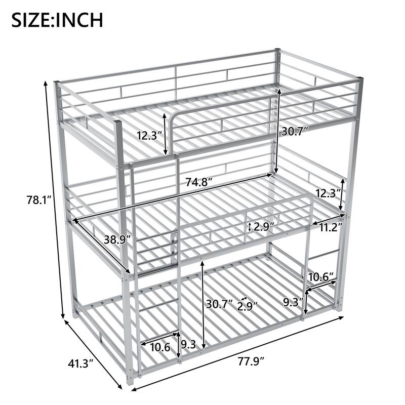 Merax Metal Twin Size Triple Bunk Bed