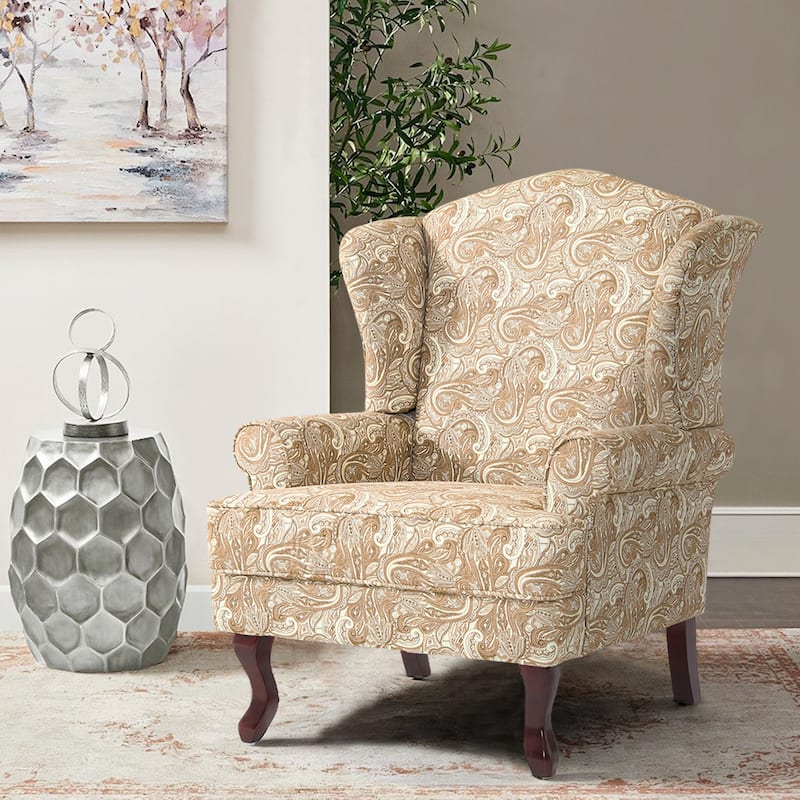 31" W Modern Upholstered Linen Wing Back Accent Chair with Rolled Arm
