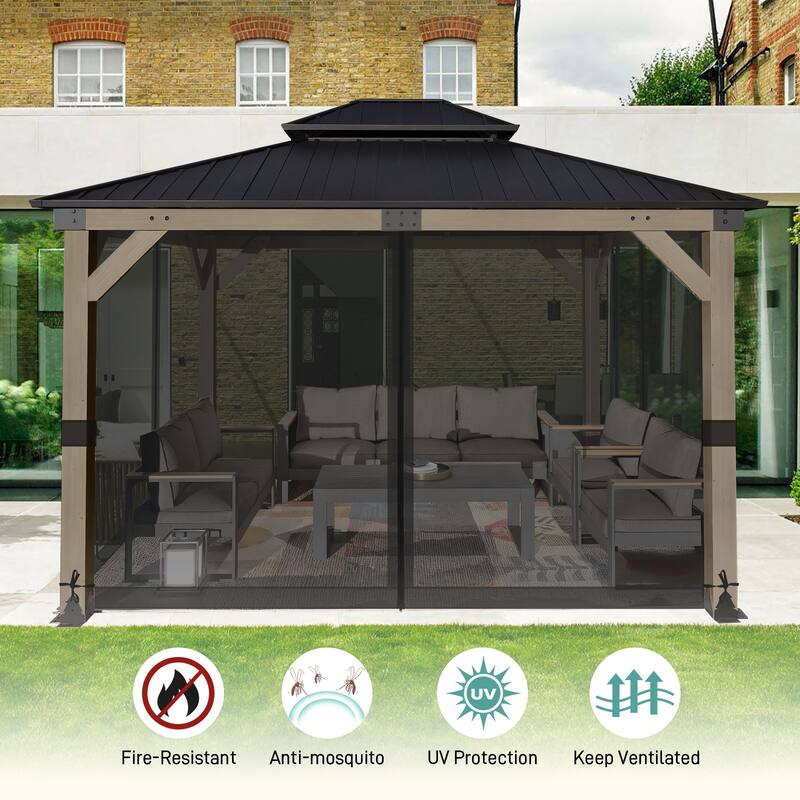 Aoodor Universal 12 x 14 ft. Gazebo Replacement Mosquito Netting Screen 4-Panel Sidewalls (Only Netting)