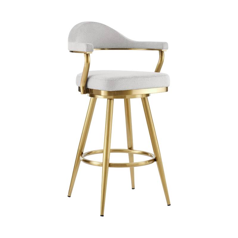 Justy Swivel Barstool Chair, Gold Brushed Steel Legs, Silver Polyester