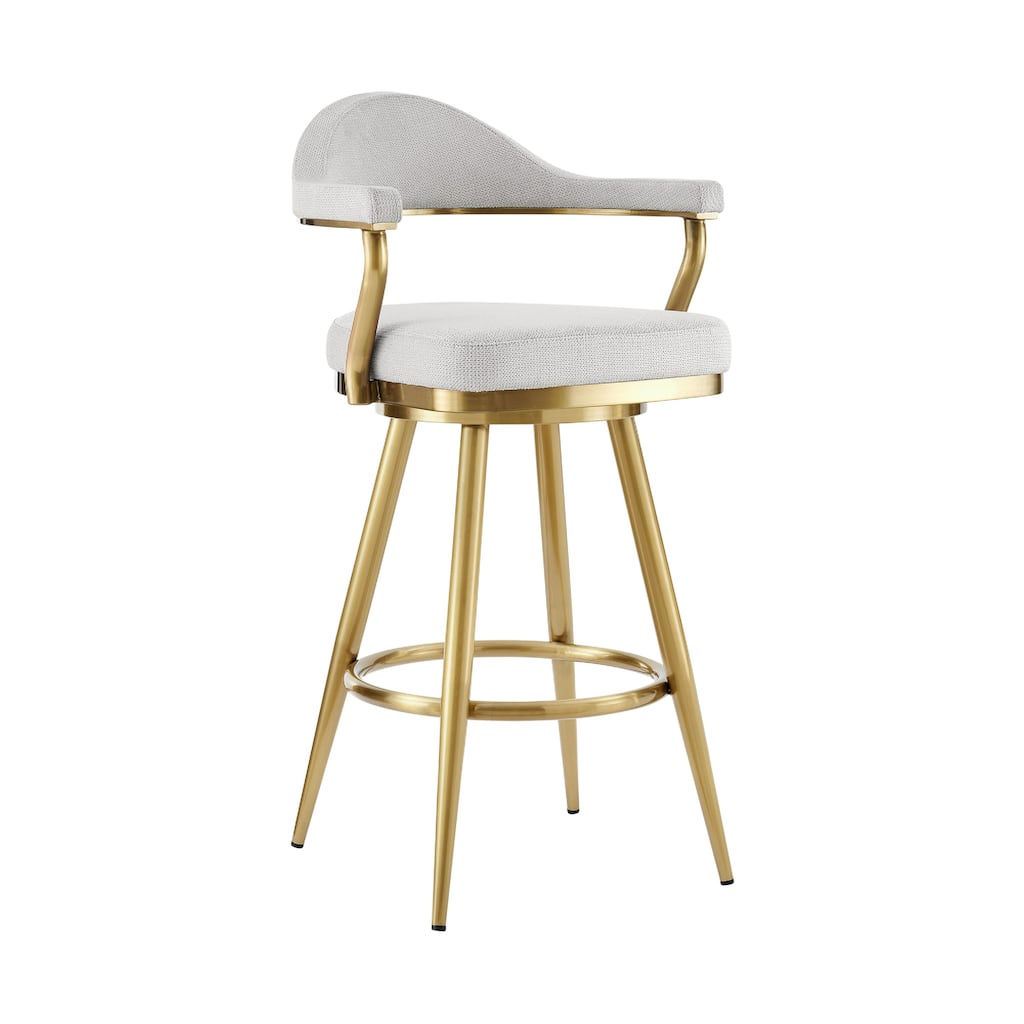 Justy Swivel Counter Stool Chair, Gold Steel Frame, Silver Polyester