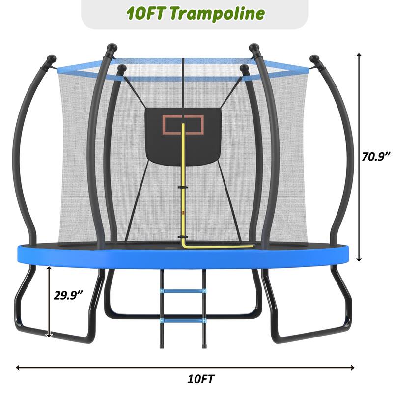 10FT Trampoline with Basketball Hoop, Enclosure net and Ladder, Outdoor Trampoline for Kids, Recreational Backyard Trampoline