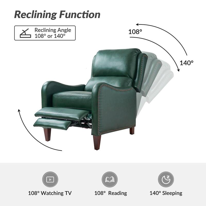 Brigida Modern Genuine Leather Nailhead Trim Recliner with Adjustable Footrest Set of 2 by HULALA HOME