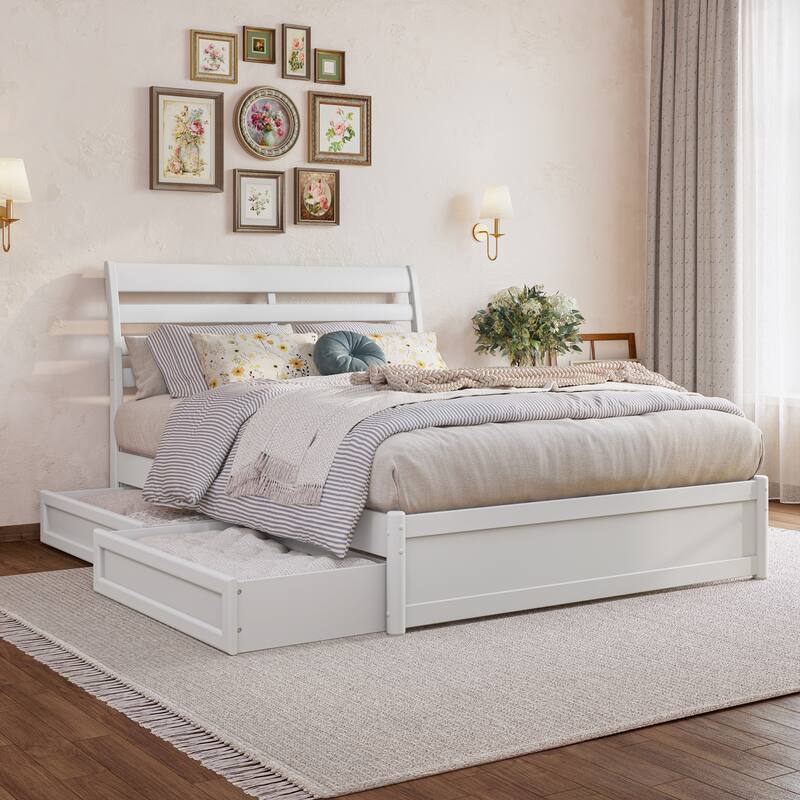 Emelie Platform Bed with Panel Footboard and Storage Drawers - White - Full