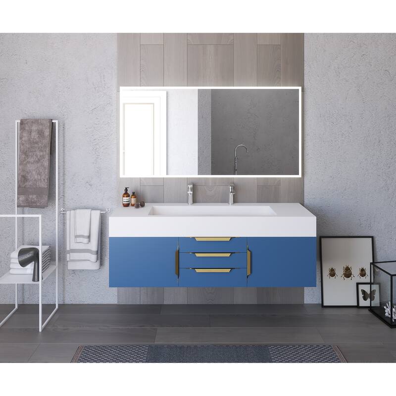 Nile 60" Wall Mounted Bathroom Vanity Set w/ White Top