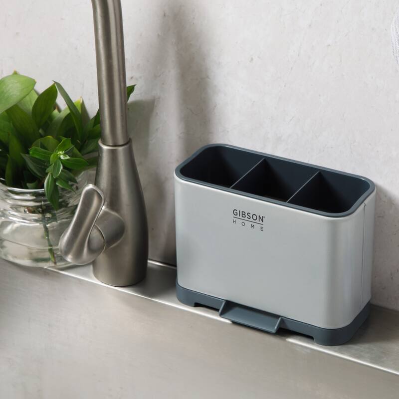 Gibson Home Ledgebrook Sink Caddy - Kitchen Organizer with Metal Panel, Sponge Holder, and Drain Board for Countertop Storage.