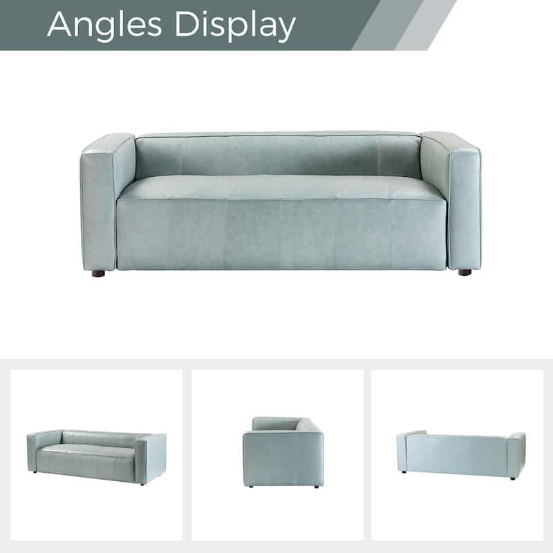 Donia Mid-Century Modern Leather 82" Curved Sofa with Wooden Legs by HULALA HOME