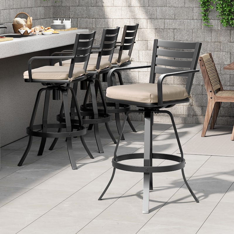 Pellebant Outdoor Patio Swivel Aluminum Bar Stools with Sunbrella Cushion - 18.51 in L x 18.51 in W x 45.28 in H