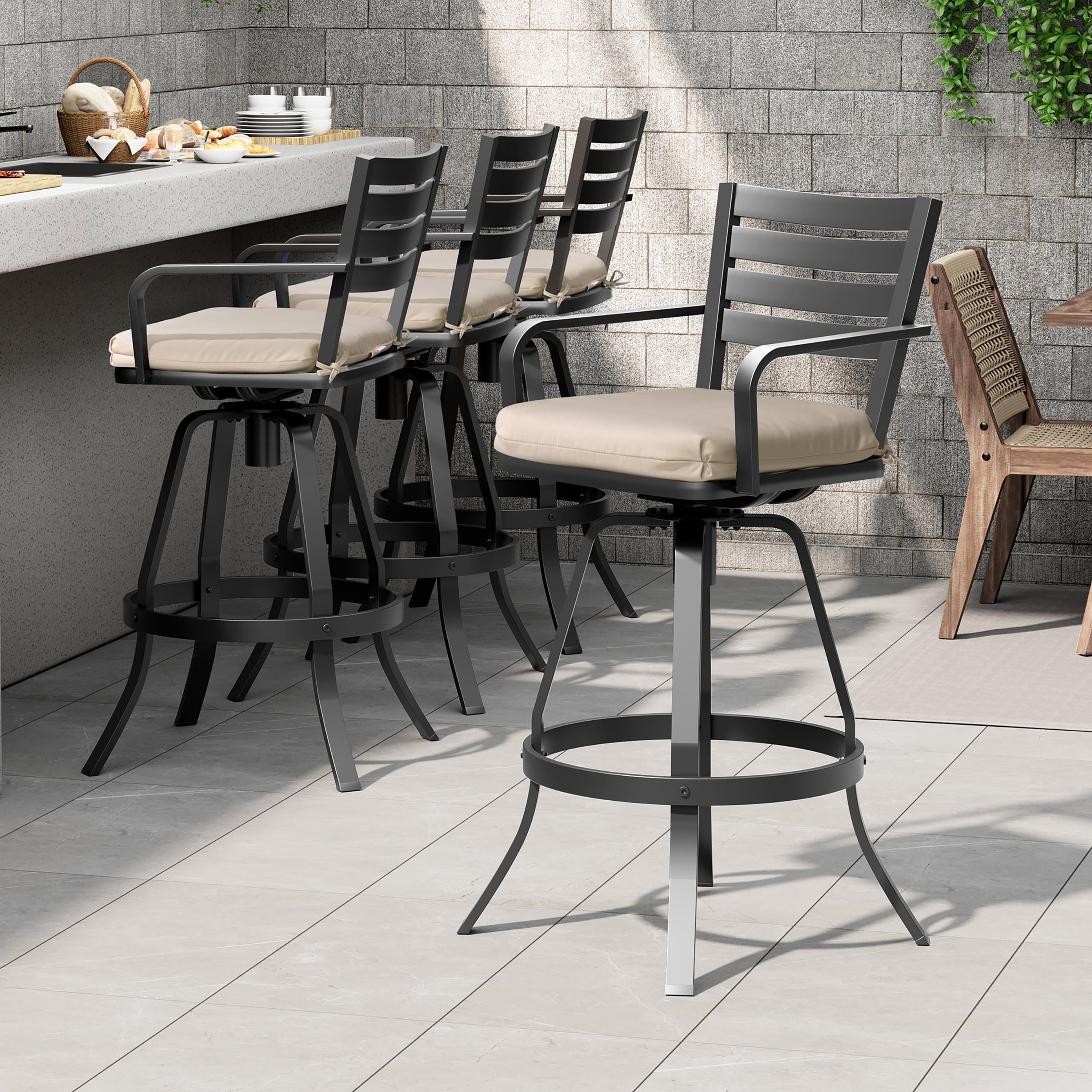 Pellebant Outdoor Patio Swivel Aluminum Bar Stools with Sunbrella Cushion - 18.51 in L x 18.51 in W x 45.28 in H