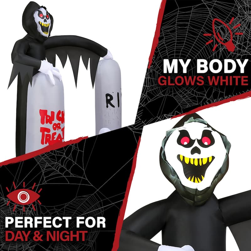 Haunted Hill Farm 8-ft. Prelit Inflatable Grim Reaper with Tombstone Arch
