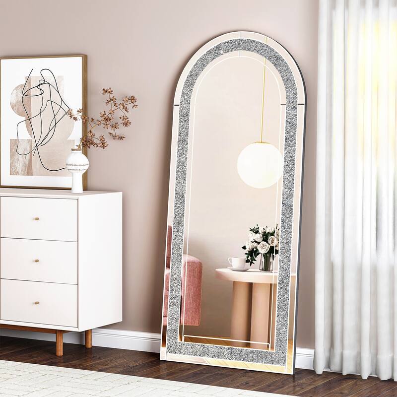Arched Full Length Floor Mirror Diamond Accent Full Body Mirror