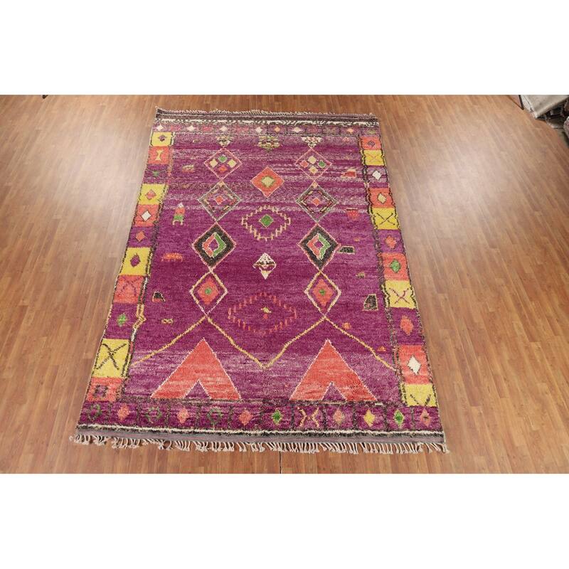 Purple Moroccan Oriental Area Rug Handmade Geometric Wool Carpet - 8'6" x 12'7"