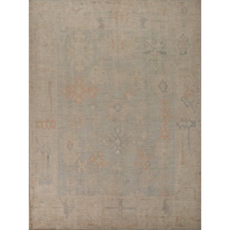 Geometric Vegetable Dye Oushak Turkish Rug Hand-Knotted Wool Carpet - 6'3"x 8'2"