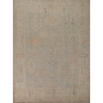 Geometric Vegetable Dye Oushak Turkish Rug Hand-Knotted Wool Carpet - 6'3"x 8'2"