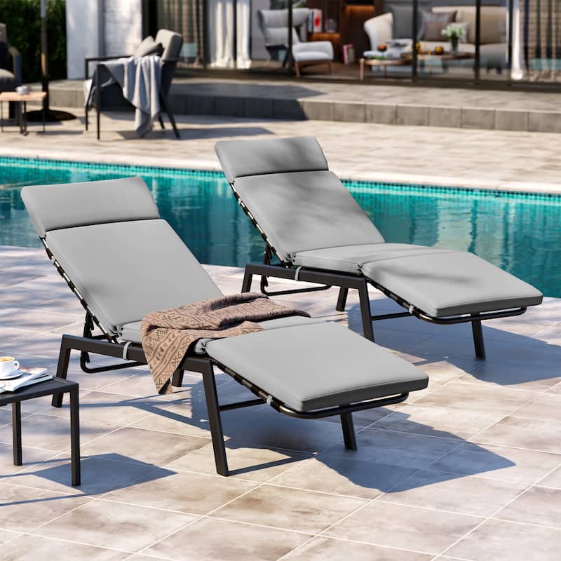 Outdoor Chaise Lounge Chairs (Set of 2) with Cushion and Adjustable Back