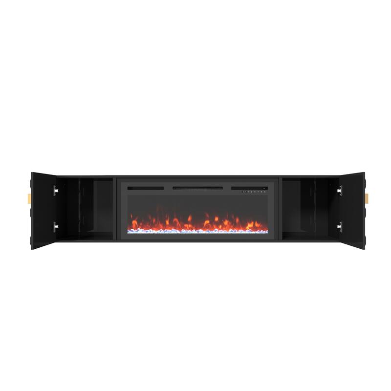 67 In. Black Media Tv Stand In High Gloss Paint Mdf
