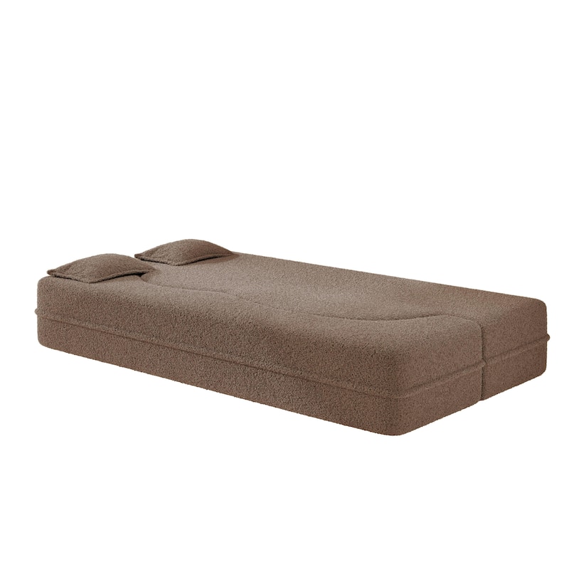 Convertible Floor Sofa with Teddy Fabric, Twin Mattress & No Assembly