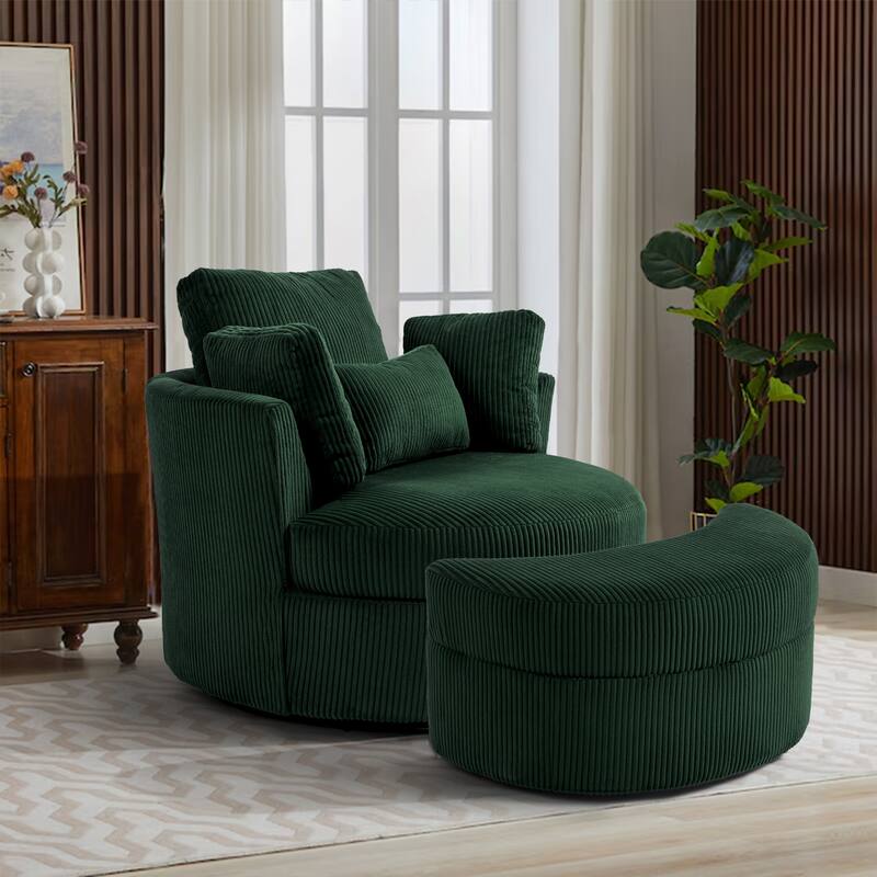 41" W Oversized Accent Barrel Swivel Chair with Moon Storage Ottoman