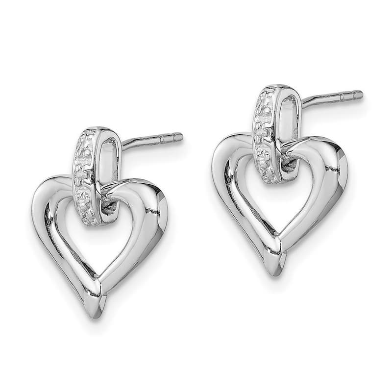 Curata 925 Sterling Silver 15x12mm Open Heart Diamond Earrings