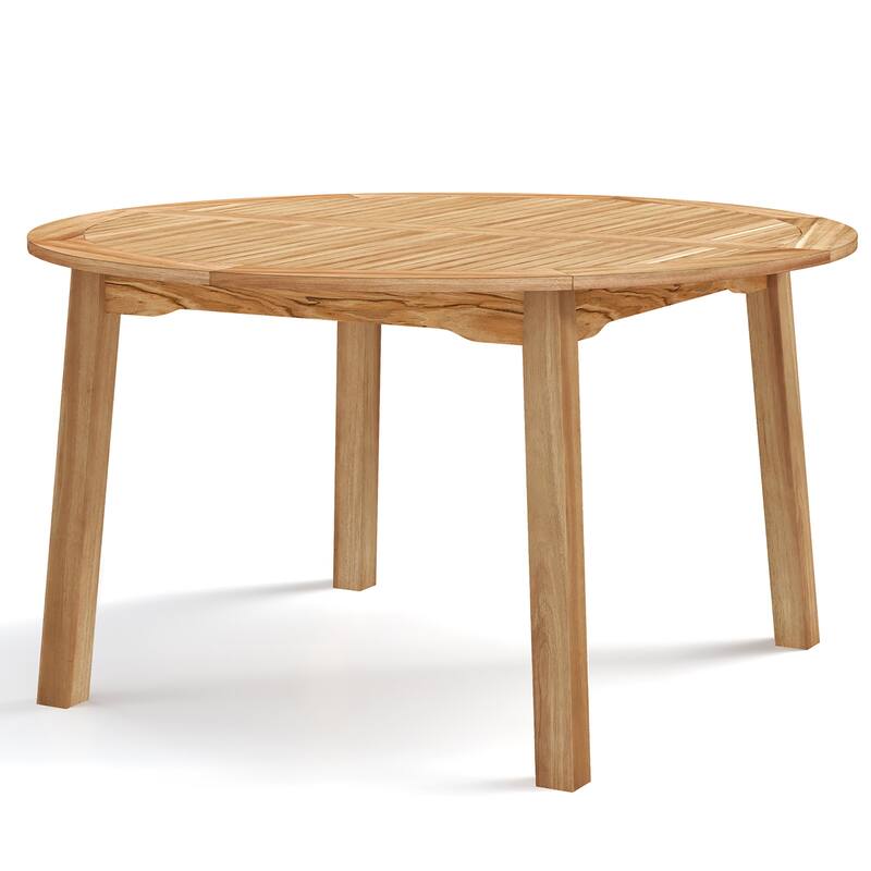 Gymax Round Patio Dining Table Acacia Wood Outdoor Dining Table w/ 2''