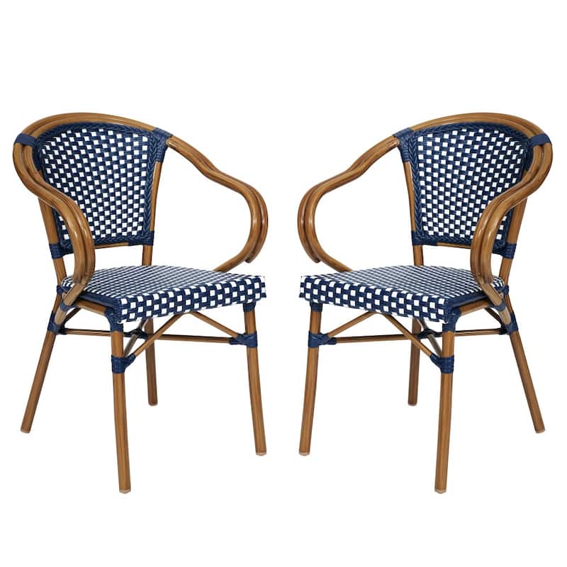 2 Pack All-Weather Commercial Paris Chairs with Bamboo Print Metal Frames