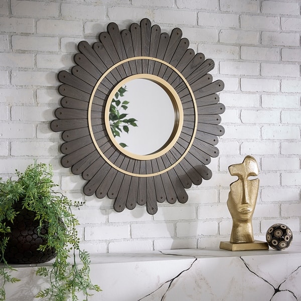 Victoria Round Dark Brown Sunburst Wall Mirror By Inspire Q Bold Wall Mirror On Sale Overstock 31961945