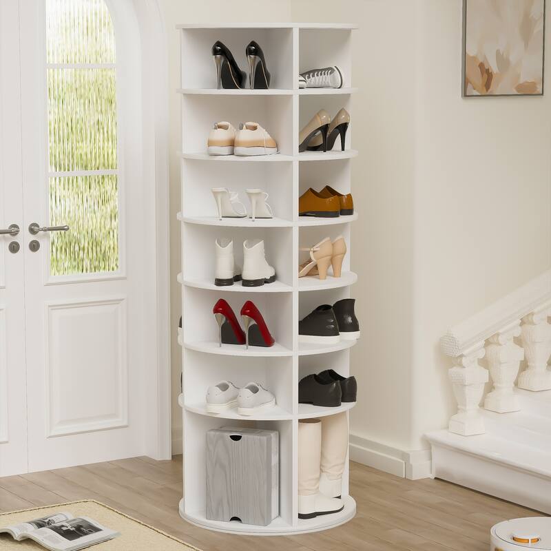 Free Standing 7 Tier Plastic 360° Rotating Shoe Rack for Entryway