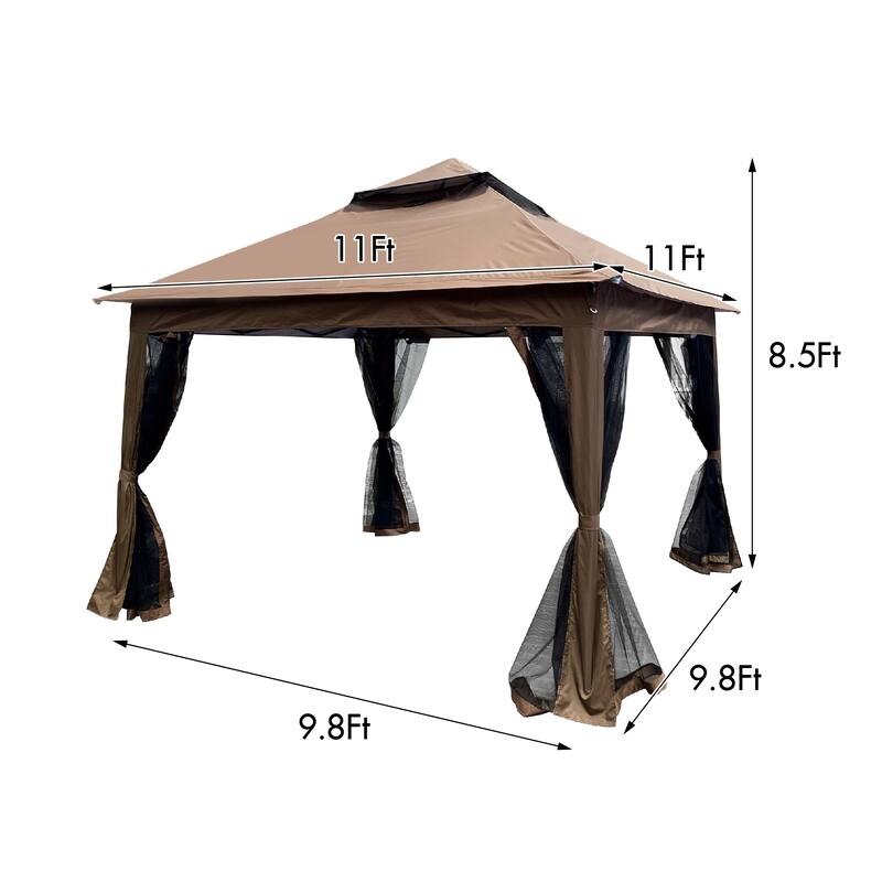 Outdoor 11x 11Ft Pop Up Gazebo Canopy With Removable Zipper Netting, 2-Tier Soft Top Event Tent For Patio with 4 Sandbags