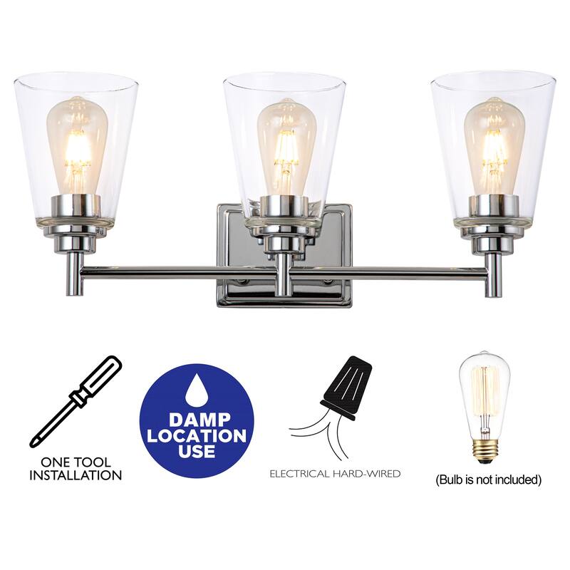 3-Light Chrome Vanity Light All-In-One Vanity Light Set