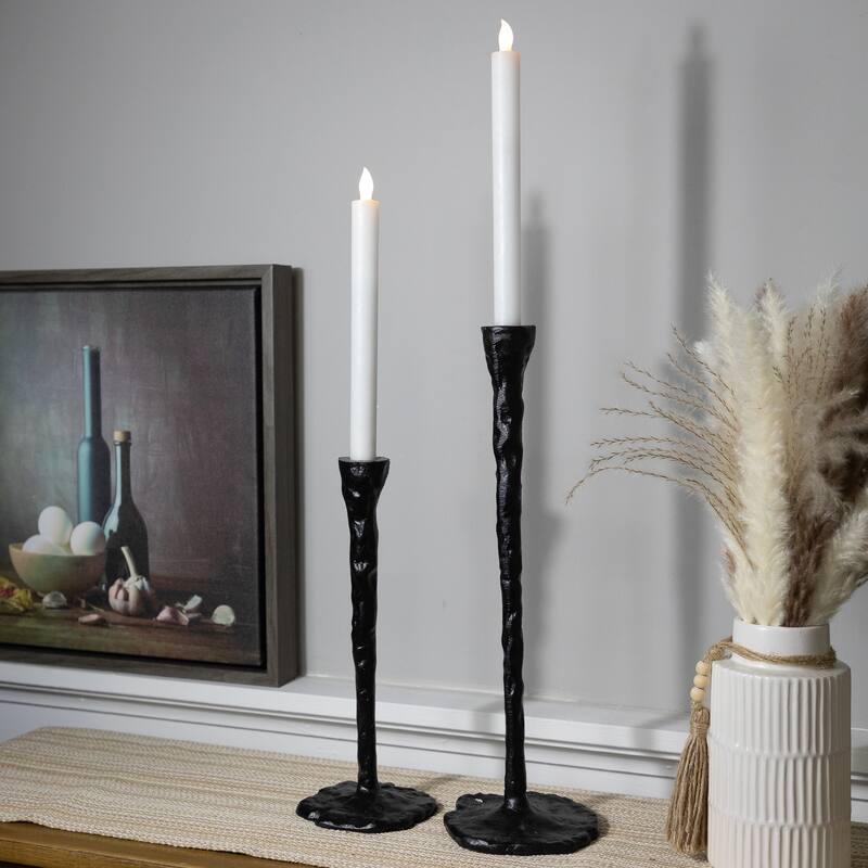Slim Hammered Metal Taper Candle Holders - 16" - Black - Set of 2