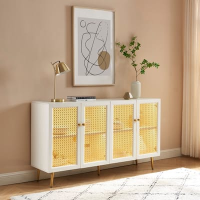 61.7''W Four Door Wood Buffets and Sideboards Storage Cabinet with LED Light