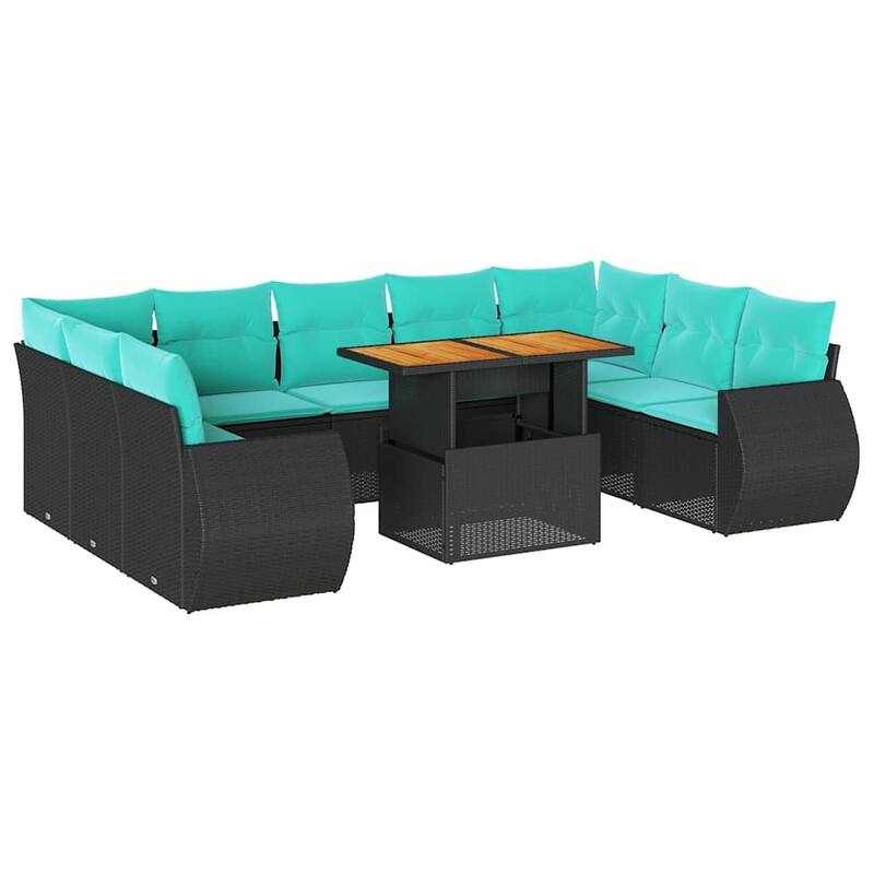 vidaXL Patio Sofa Set with Cushions Table and Modular Sofas 10 Piece Poly Rattan - 21.7 x 24.4 x 27.2