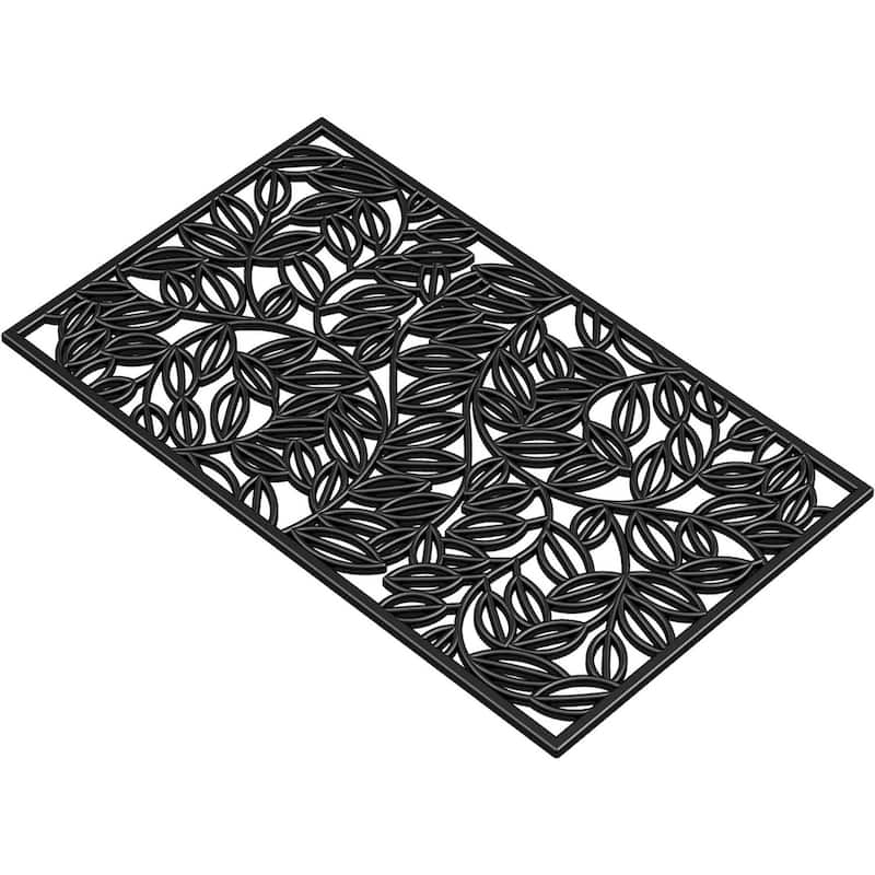 HomeRoots 24" X 36" Black Rubber Botanical Leaves Outdoor Door Mat - 24.00' X '36.00