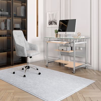 Contemporary Computer Desk with Frosted Glass Top, Steel Frame, and Casters for Easy Mobility and Style