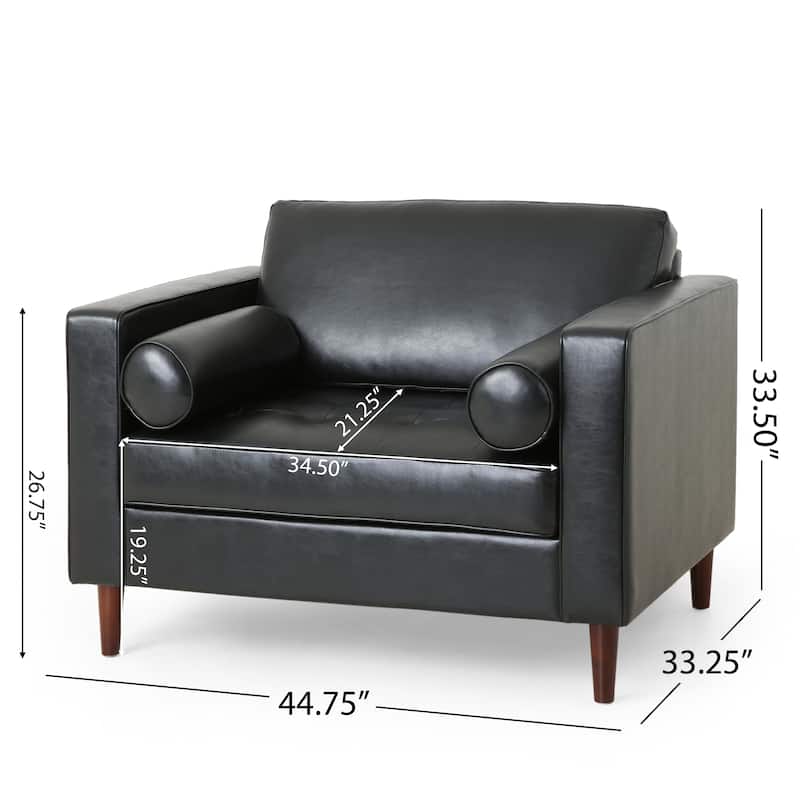 Modern 44.75" PU Upholstered Club Chair with Birch Wood Frame and Pillows