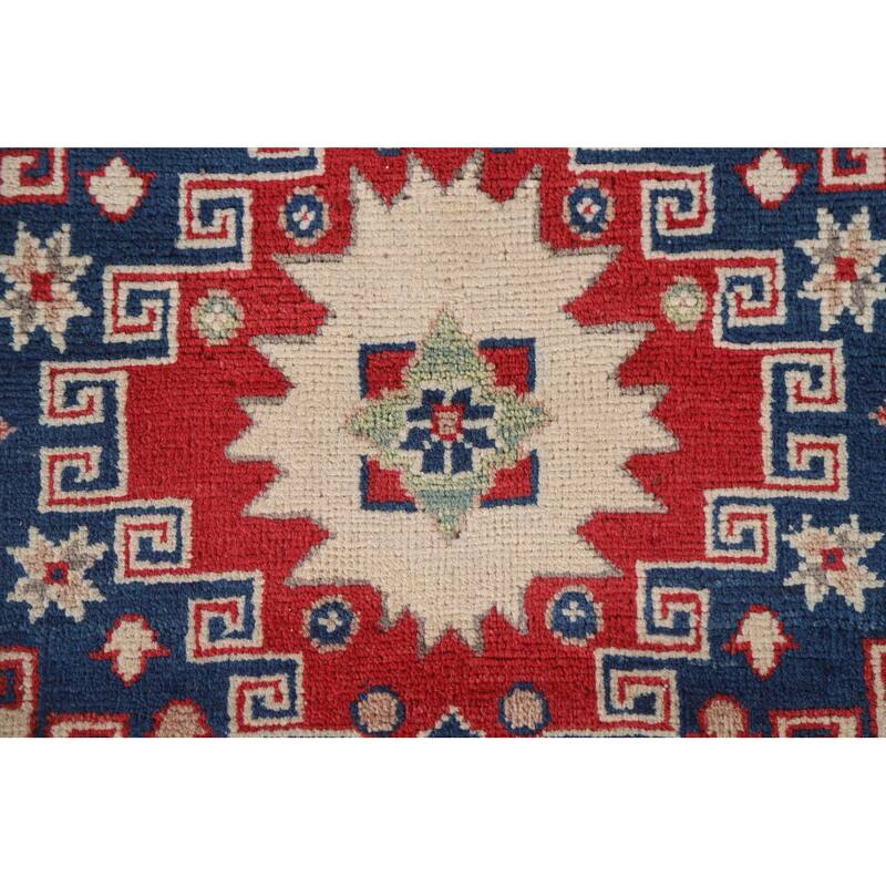 Hand Knotted Oriental 100% Wool Carpet Traditional Geometric Beige & Ivories Kazak Area Rug - 9' 9'' X 6' 8''