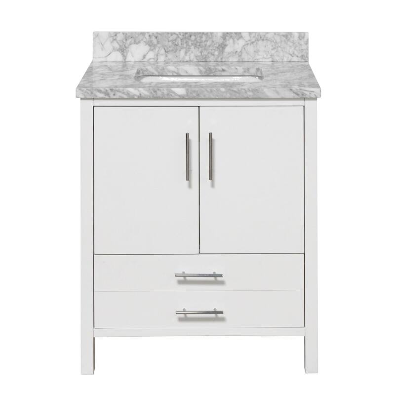 KitchenBathCollection California 30" Bathroom Vanity with Carrara Marble Top