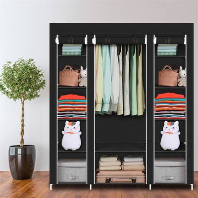 69" Portable Clothes Closet Wardrobe Storage Organizer with Non-Woven Fabric in Black