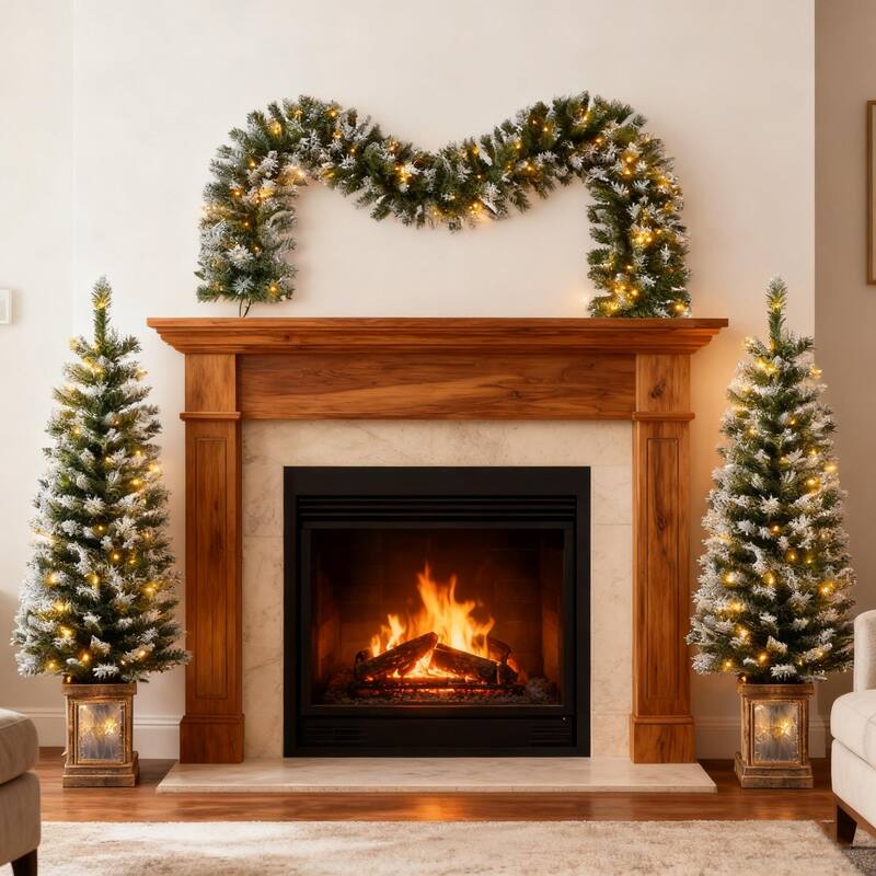 Anmytek Pre-Lit Artificial Christmas Decor 3-Piece Set Wreath and 2 Entrance Trees - Multi - 4 Foot
