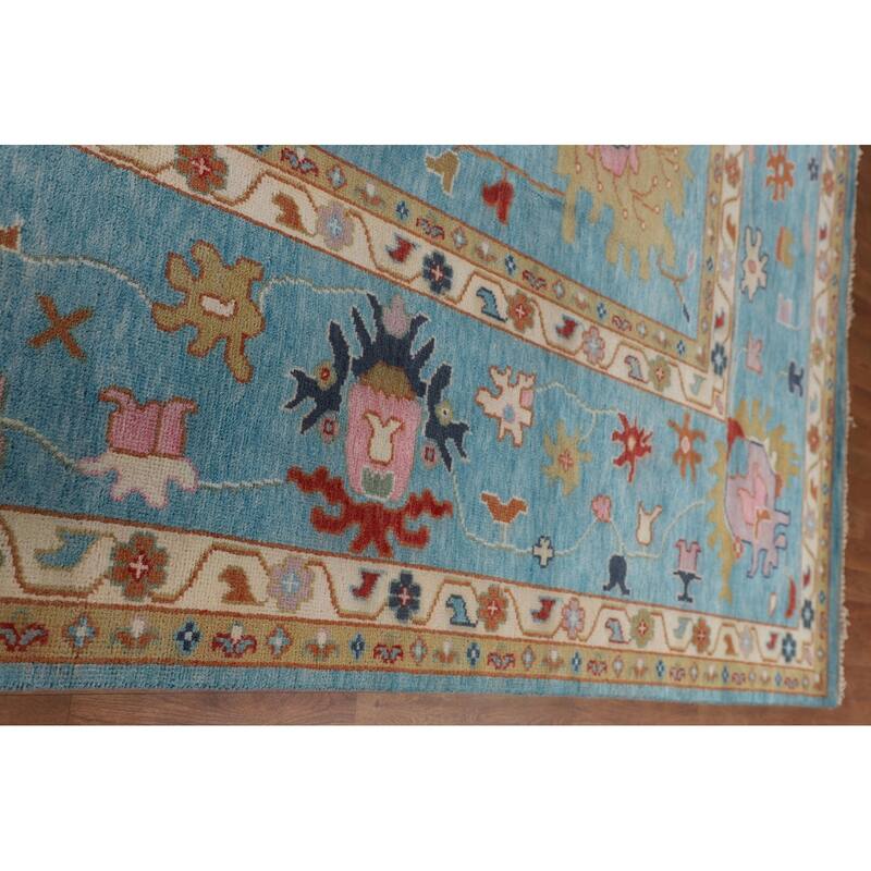 Palace Size Blue Floral Oushak Oriental Area Rug Handmade Wool Carpet - 11'9"x 14'8"