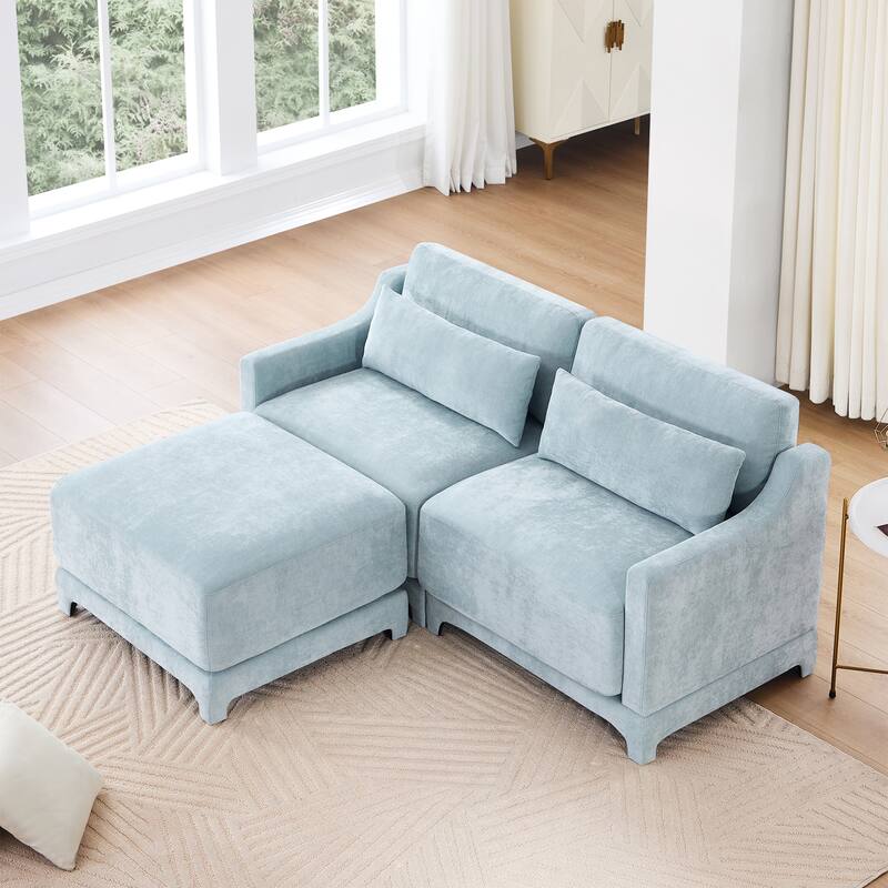 Modern Chenille 4-Seater Sofa with 2 Ottoman, Lumbar Cushions, Ergonomic Backrest, High-Resilience Spongeand Tufted Armrests