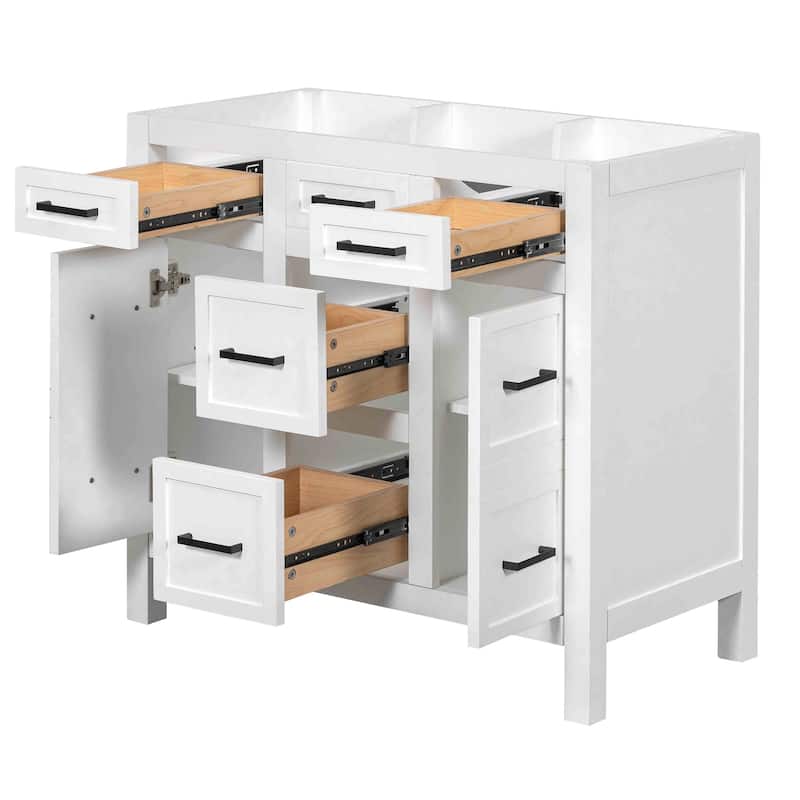 Modern 36 Inch Freestanding Bathroom Vanity without Sink, Bathroom Storage Cabinet with 4 Drawers and 2 Doors - White