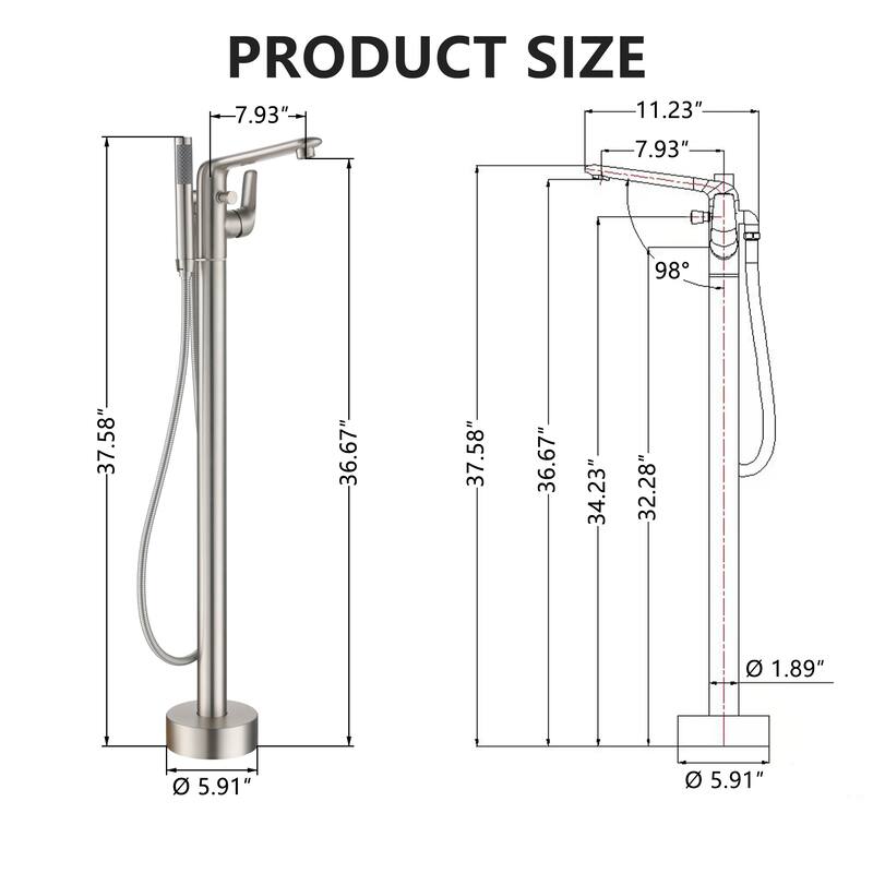 Bathtub Faucet Floor Mounted Free Standing Tub Filler W/Handheld