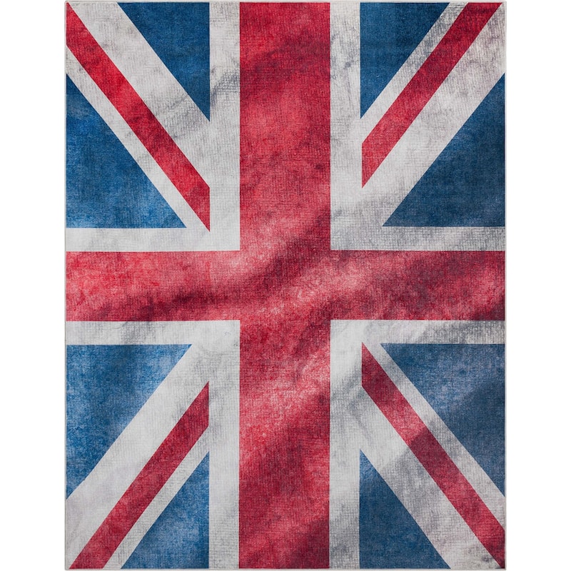 Well Woven Apollo Novelty Easy Clean Area Rug - 7' 7" x 9' 10" - British Flag Red Blue White