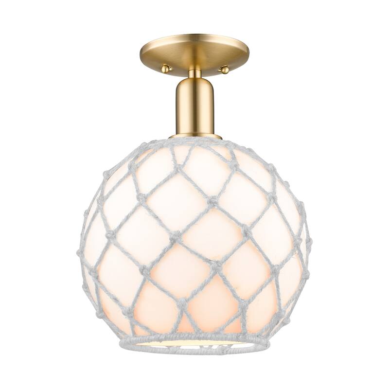 Innovations Lighting 716-1C-14-10 Farmhouse Rope Semi-Flush Farmhouse - Champagne Bronze / White Glass with White Rope