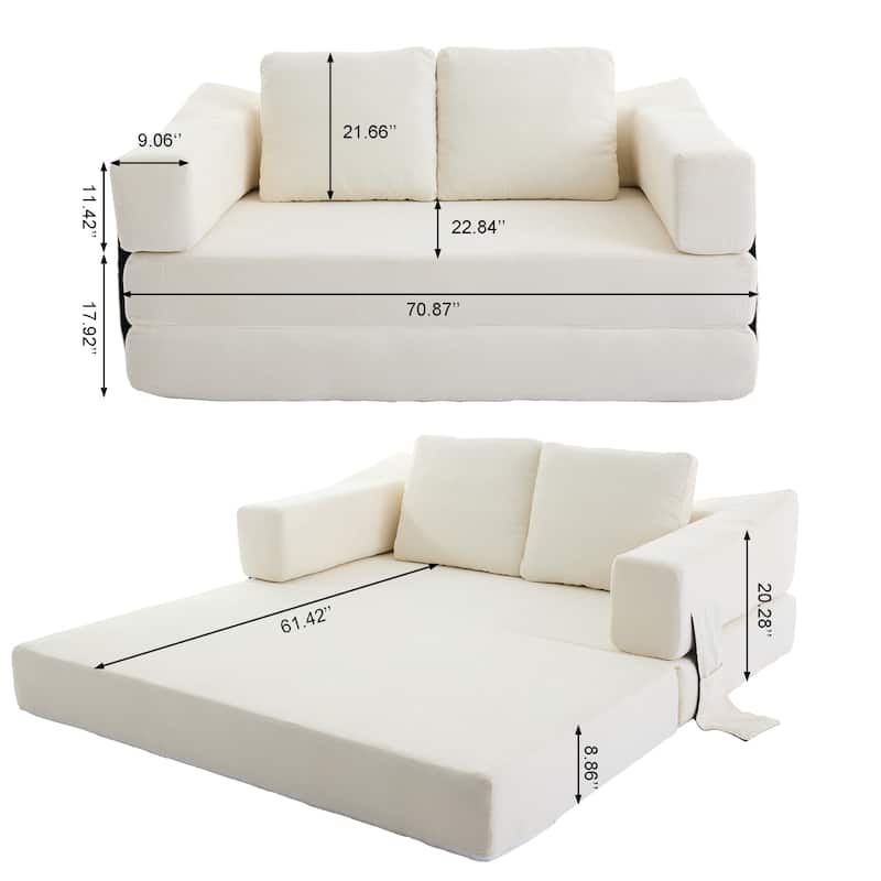 Modern Minimalist Sofa, Fold-Out Sofa Bed, Convertible Chair Floor Couch & Sleeping Mattress for Living room