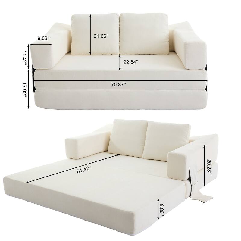 70.87" Upholstered Convertible Sleeper Sofa, Convertible Chair Floor Couch Comfy Sofa for Living Room, Bedroom, Chenille Fabric