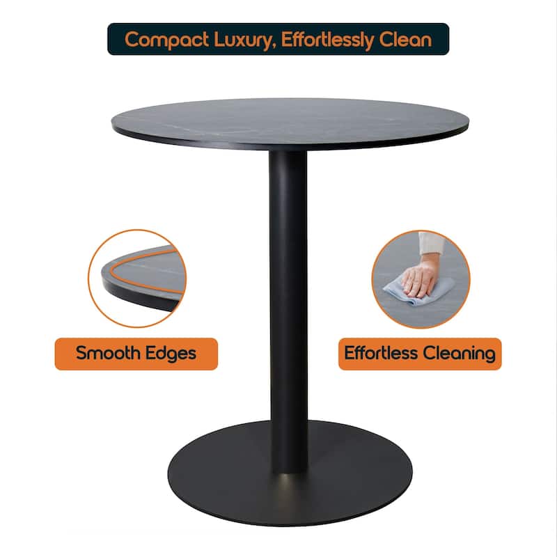 Vail Round Dining Table with 27 in. MDF Tabletop in Black Stainless Steel Round Base Accent Kitchen Table