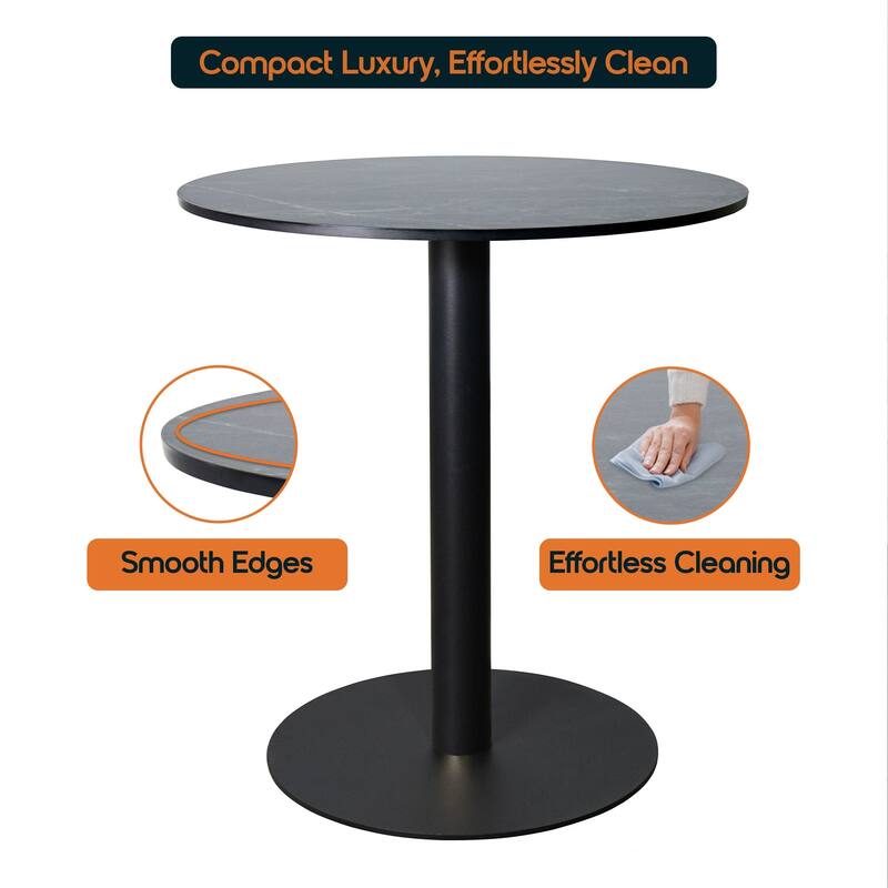 Vail Round Dining Table with 36 in. MDF Tabletop in Black Stainless Steel Round Base Accent Kitchen Table